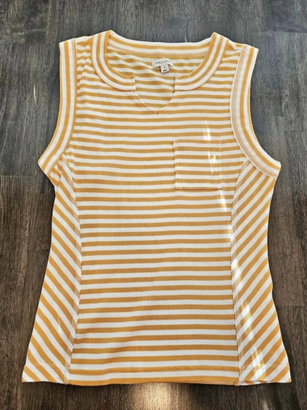 Anthropologie Pilcro Striped Ribbed Tank Top in Yellow & White Size Small